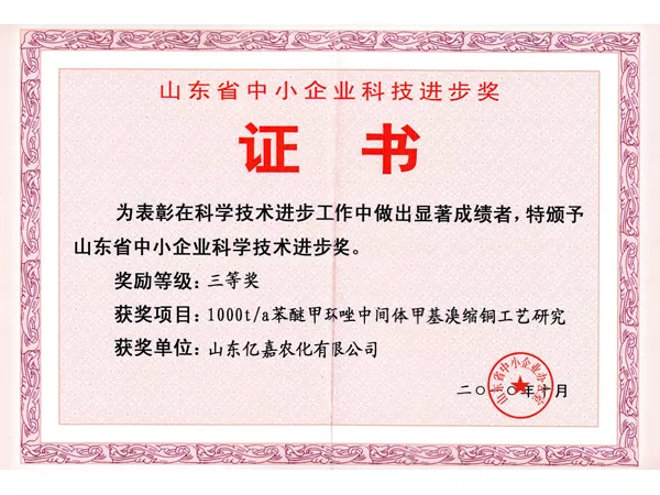 Third Prize of Science and Technology Progress Award for Small and Medium sized Enterprises